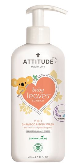 Attitude - Dětské tělové mýdlo a šampon 2v1 - Baby leaves s vůní hruškové šťávy, 473ml